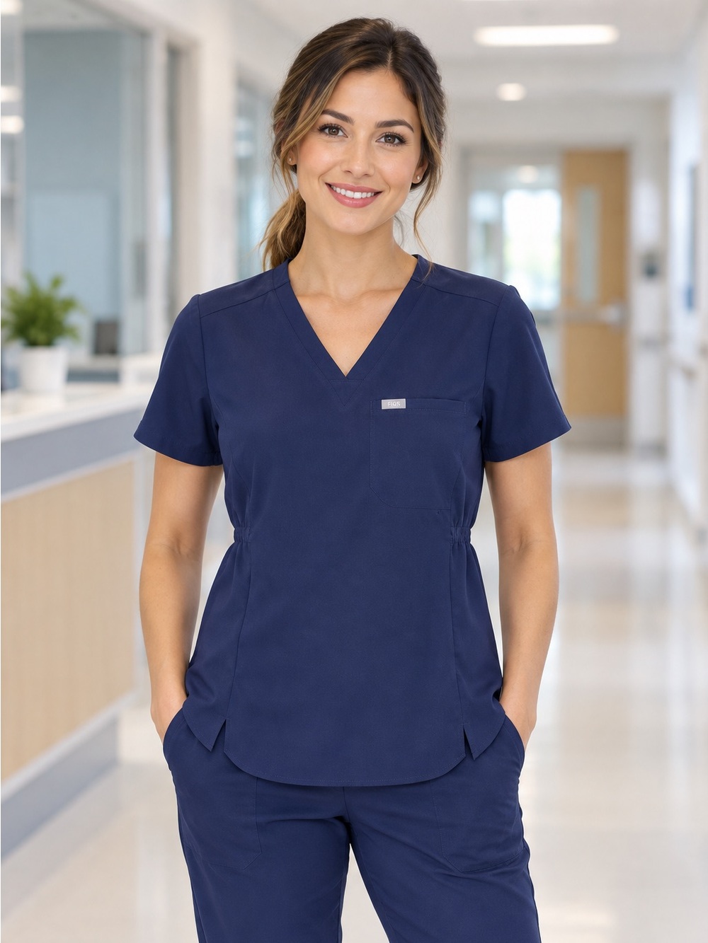 FIGS Technical Collection Navy V-Neck Scrub Top Women’s S Stretch NWOT